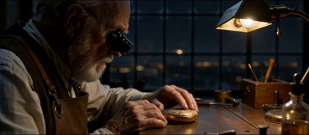 A miniature dawn city inside a pocket watch
