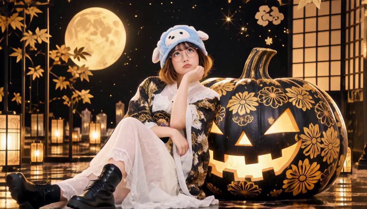 A Halloween collage of pumpkins and a character
