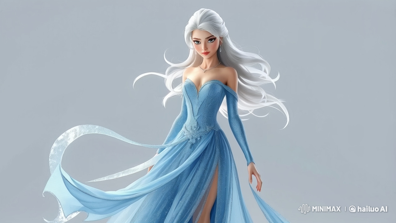 Elegant Lady in Sparkling Blue Gown Captures Serenity