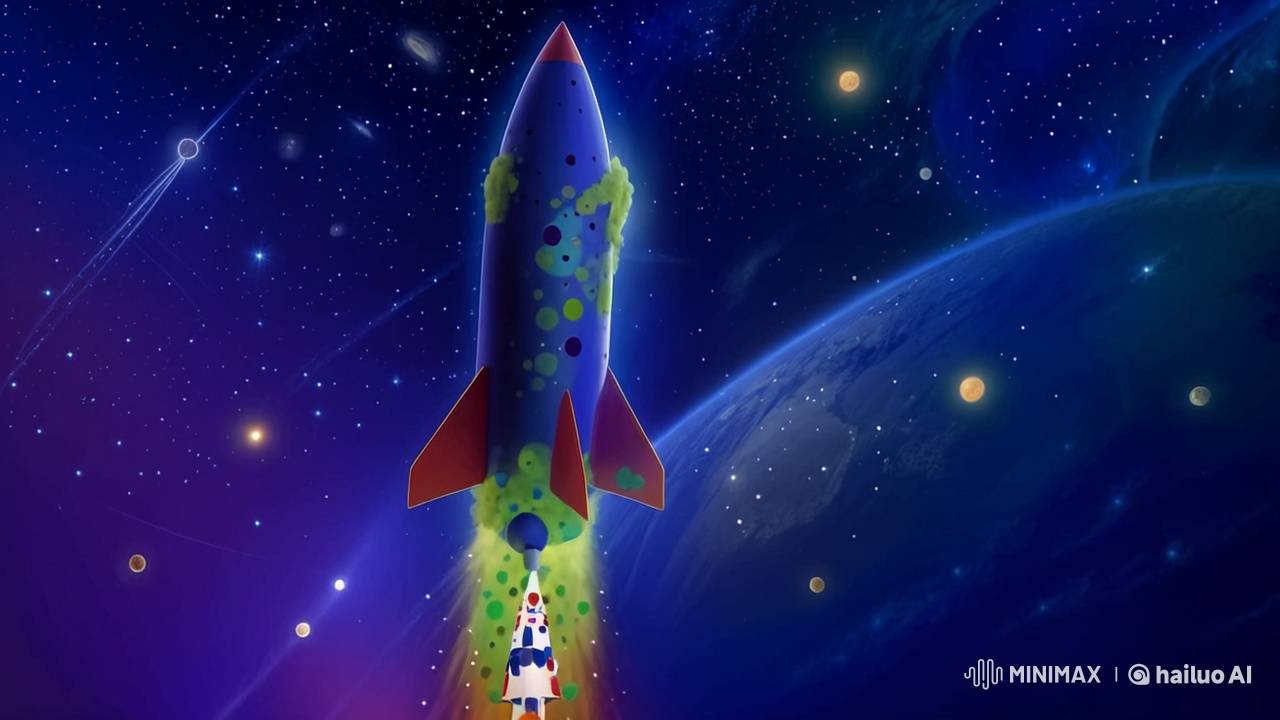 Colorful Rocket Launch with Dynamic Space Animation