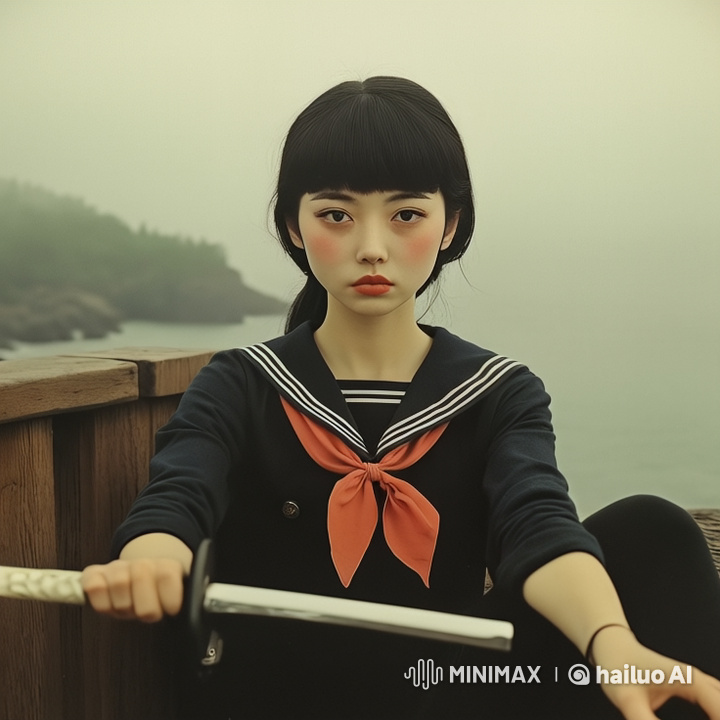 Animated Portrait of an Asian Woman in a Sailor Suit