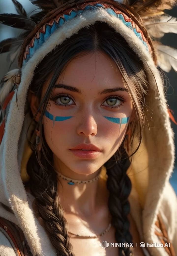 Mystical Portrait: Native American Woman with Feathers