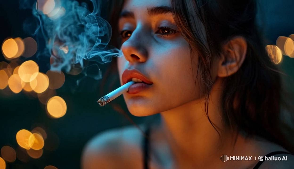Profile Portrait of a Girl Exhaling Long Smoke Stream