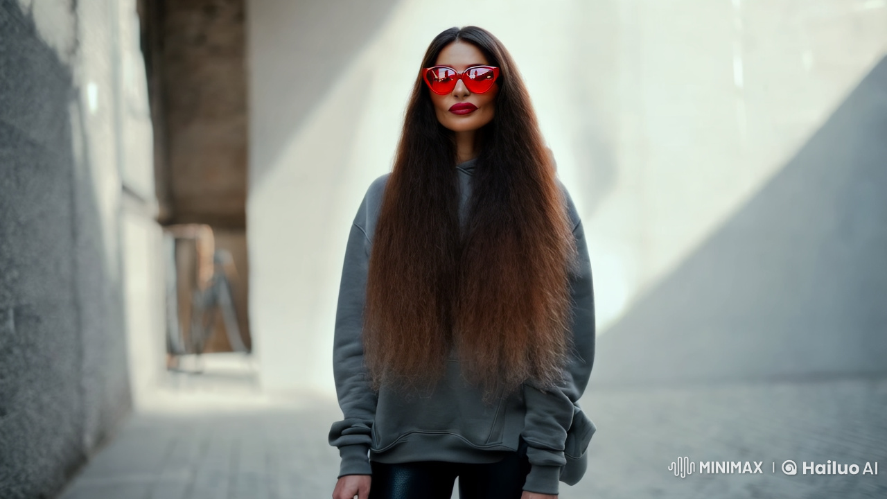 Aesthetic Portrait: Woman with Red Glasses in Minimalist Setting
