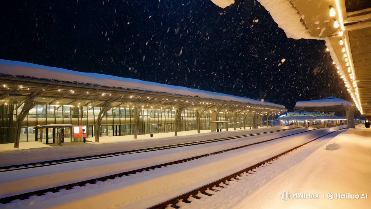 Snow-Covered Station Welcomes Gleaming Train