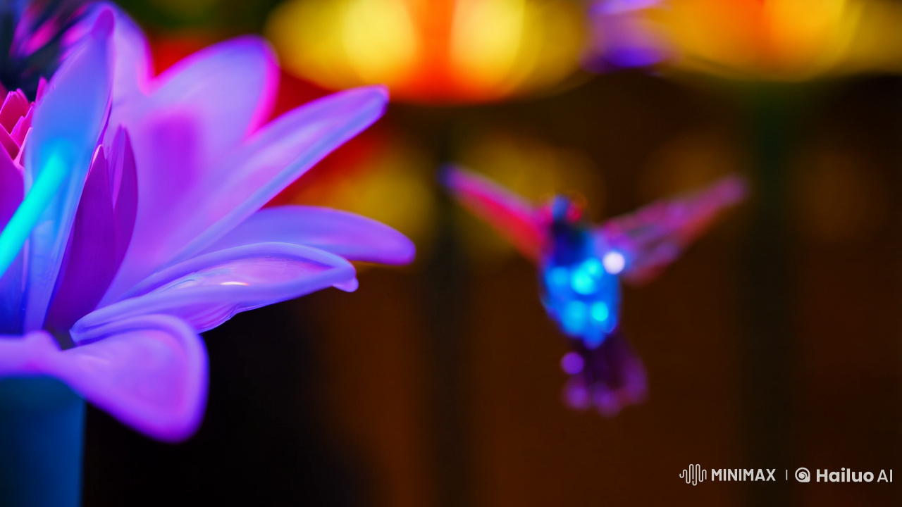 Neon Flower and Glass Hummingbird: A Cinematic Spectacle