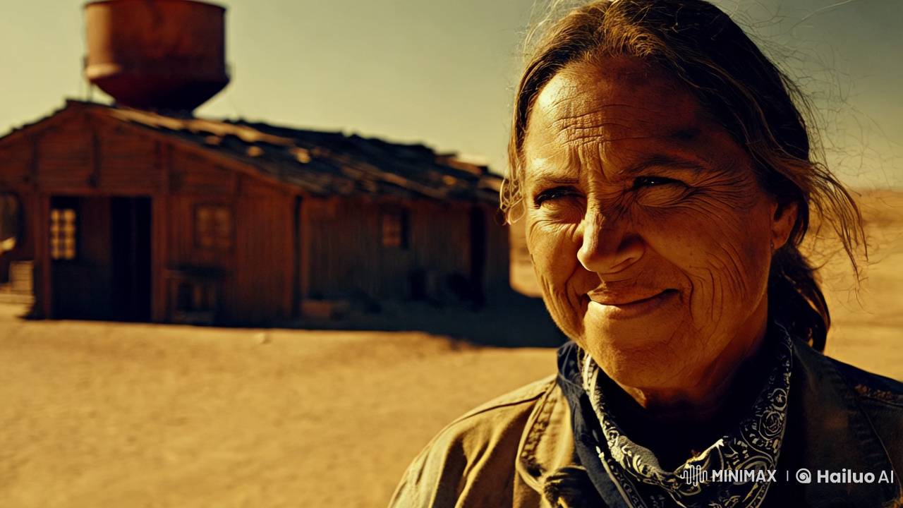 Desert Outpost Portrait: Weathered Woman Amidst Sandwaves