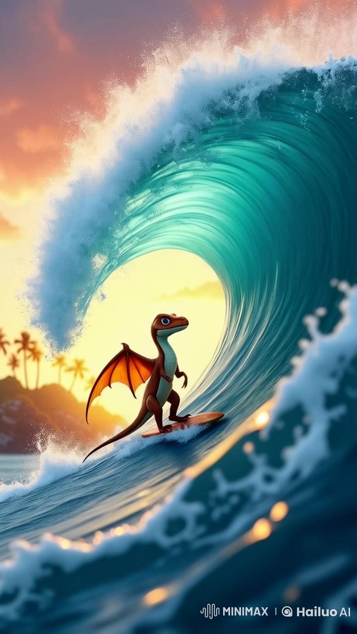 Dragon Surfing at Sunset: A Live2D Cinematic Experience