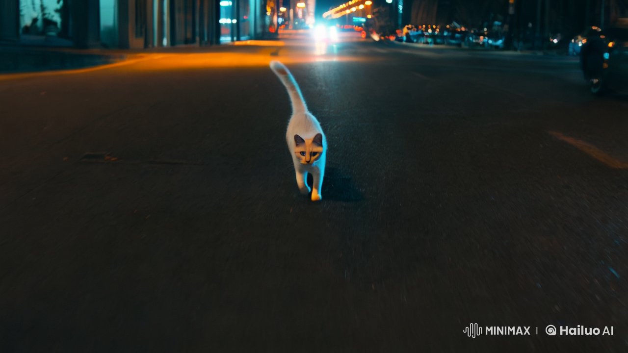 Nocturnal Cat Chase: Slow-Motion Cinematic Aesthetic