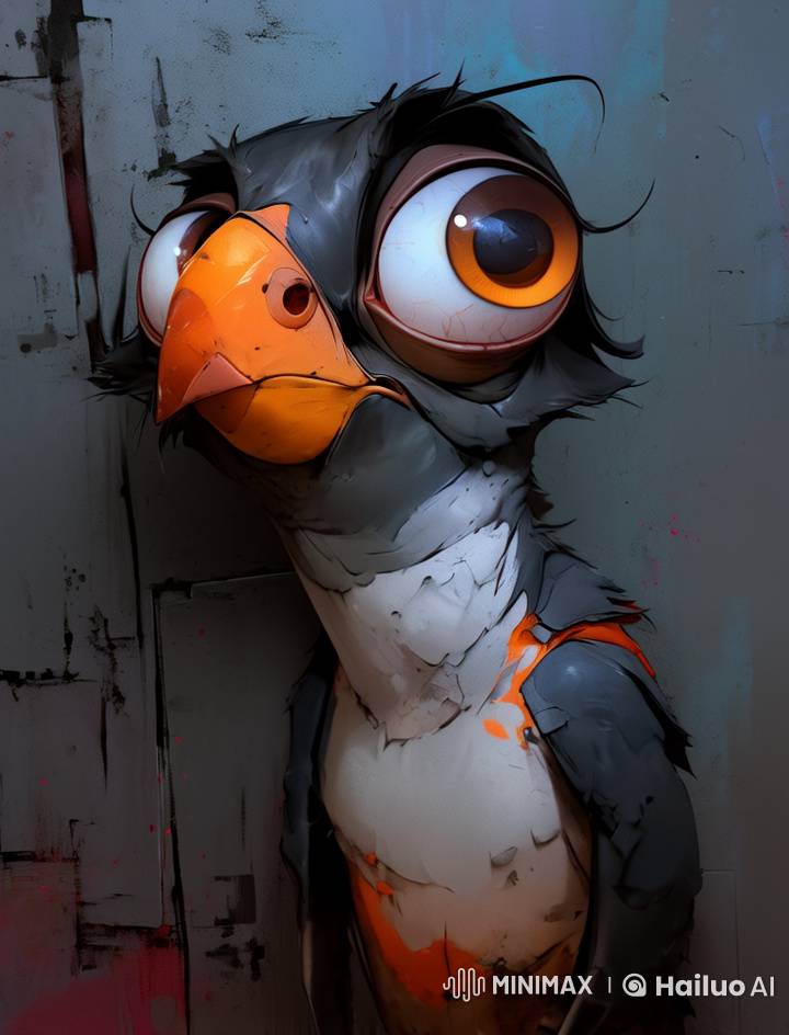 Stylized Puffin Bird in Industrial Setting - Close-Up Animation