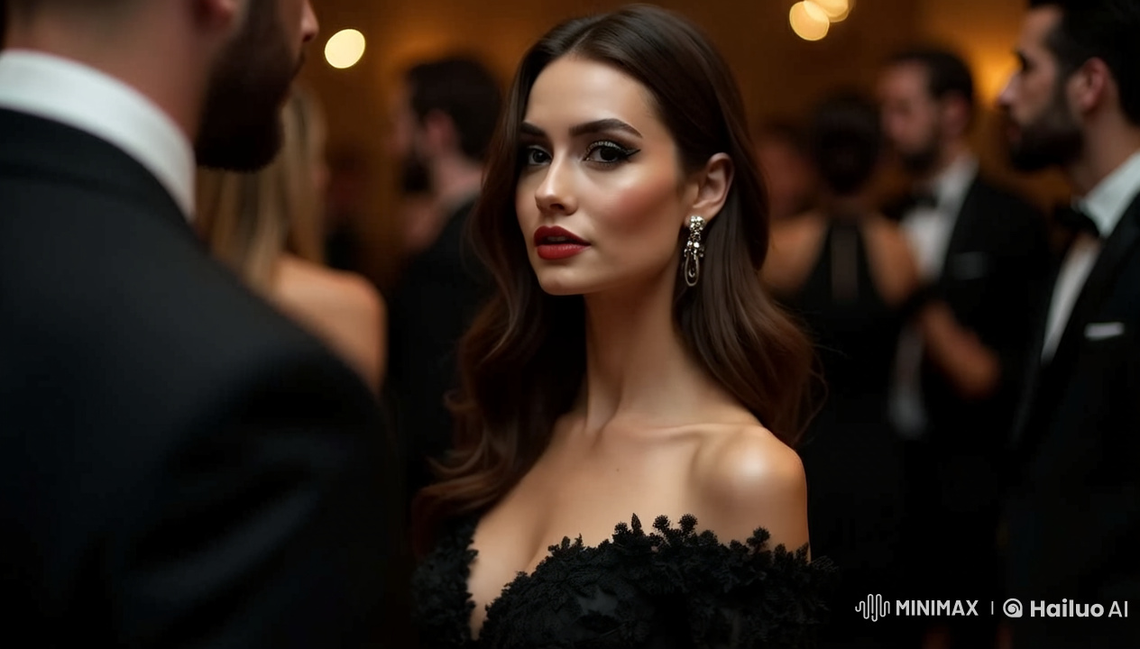 Elegant Woman in Black Dress at High-Class Event