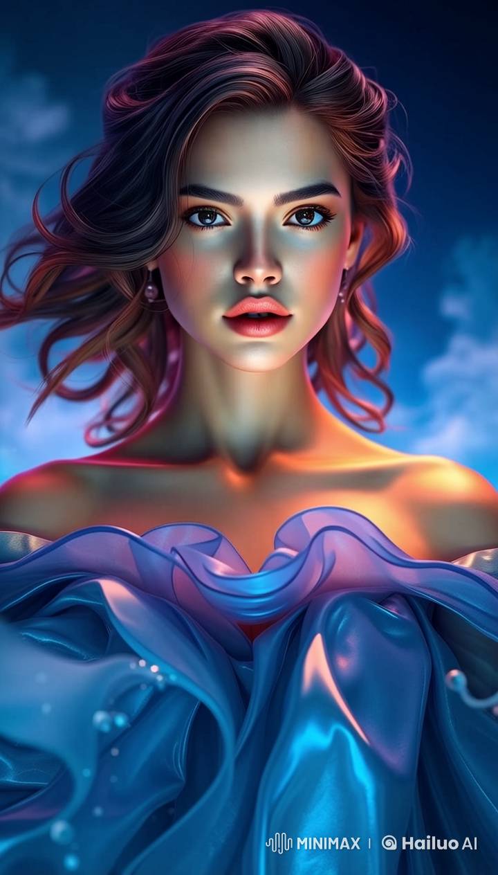 Live2D Animation: Serene Girl in Flowing Blue Dress