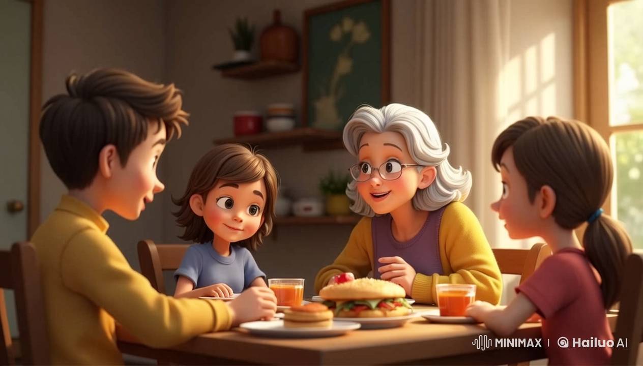 Cozy Family Breakfast with Storytelling Grandmother