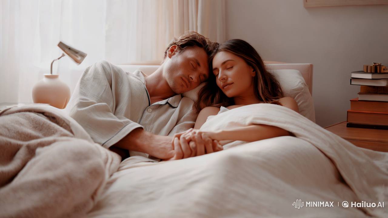 Intimate Dawn: Couple's Serene Bedroom Scene