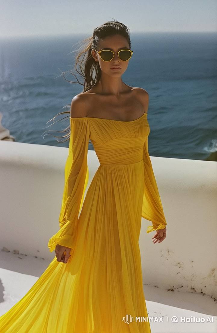Woman in Yellow Dress by the Ocean