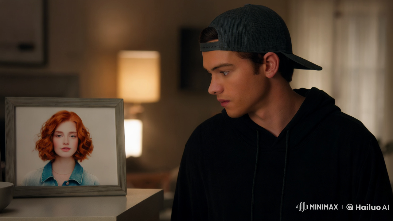 Young Man Reflects on Portrait of Redheaded Woman