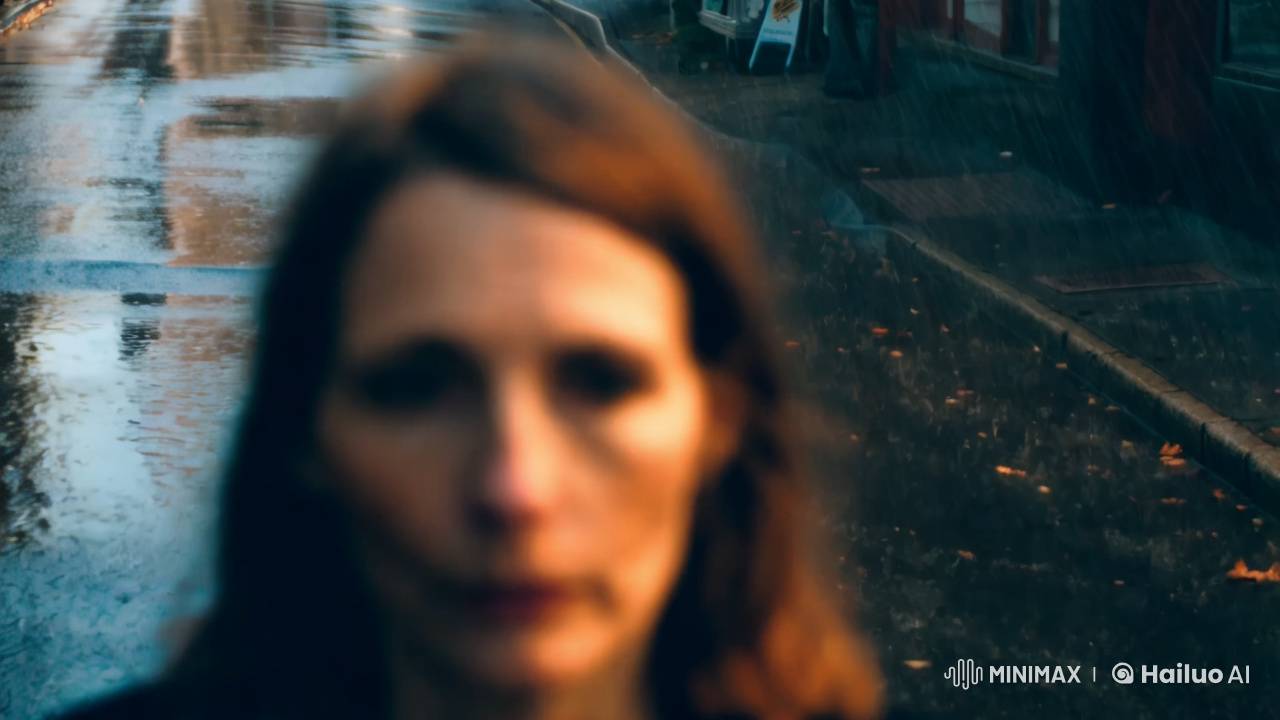 Aesthetic Portrait of a Woman on Rainy Street