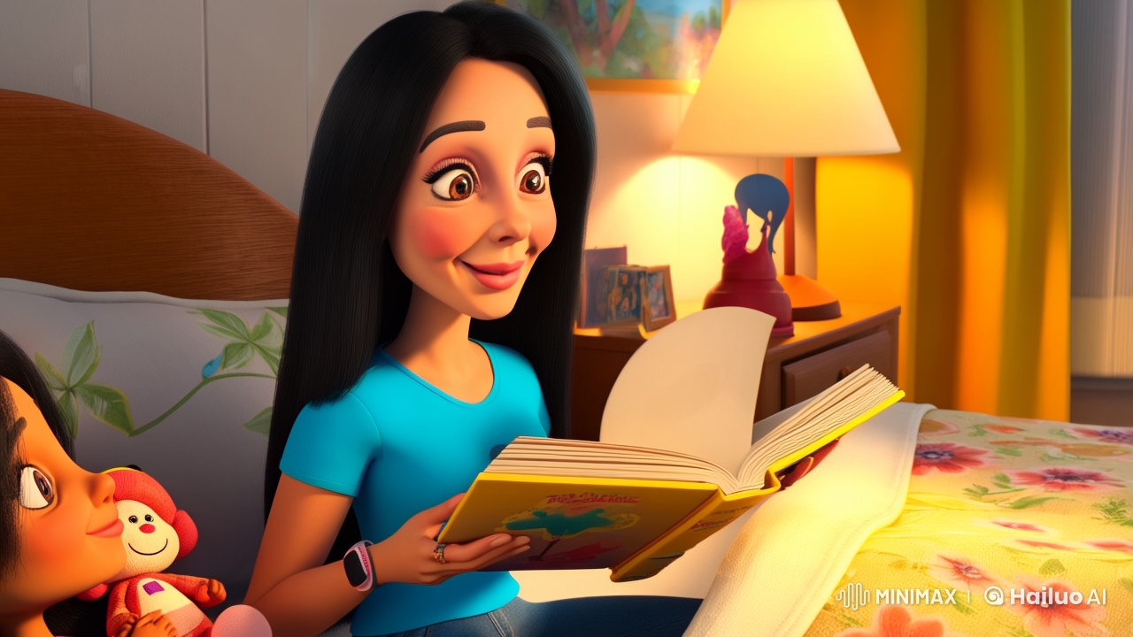 Animated Woman Reads Bedtime Story to Enchanted Girl