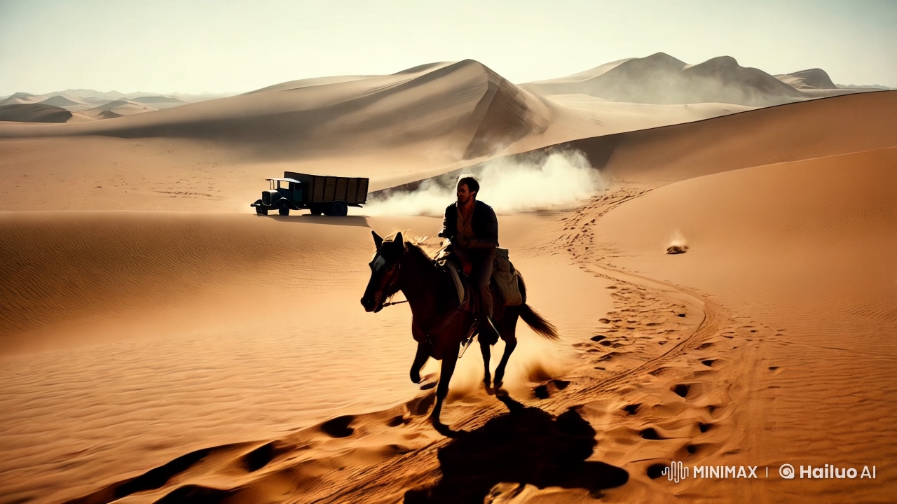 Adventurer Chases Enemy Convoy in Desert IMAX Drama