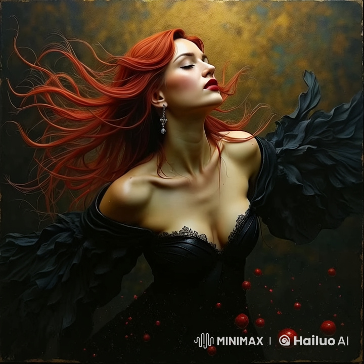 Mystical Beauty: Enchanting Woman in Lace Amidst Red Orbs