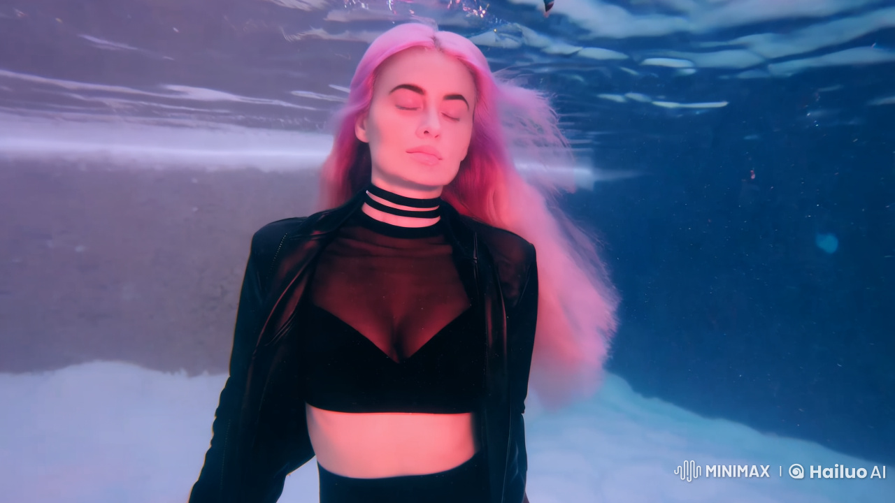 Serene Underwater Portrait of a Woman in Pastel Pink Hair