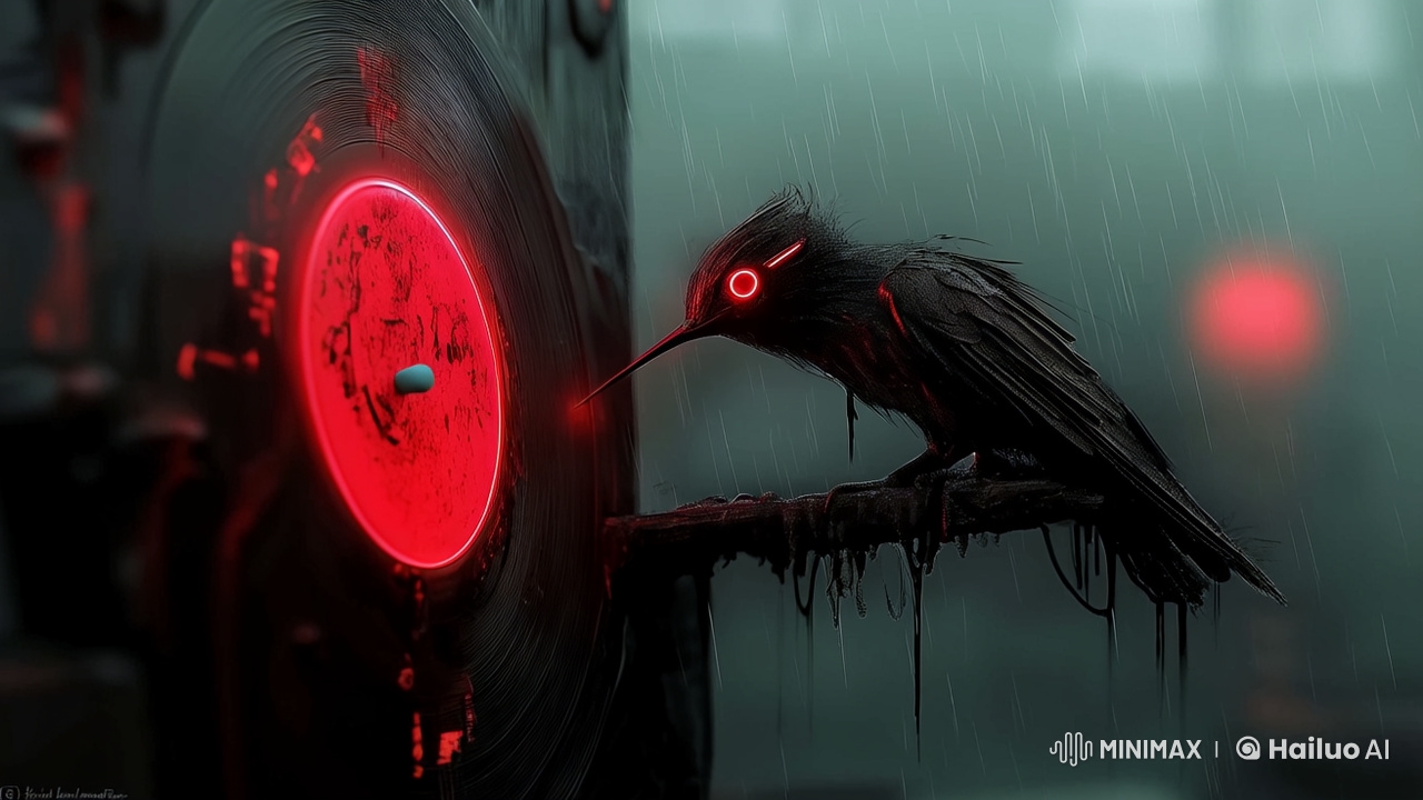 Dystopian Blackbird Reacts to Spinning Vinyl in Slow-Motion Rain