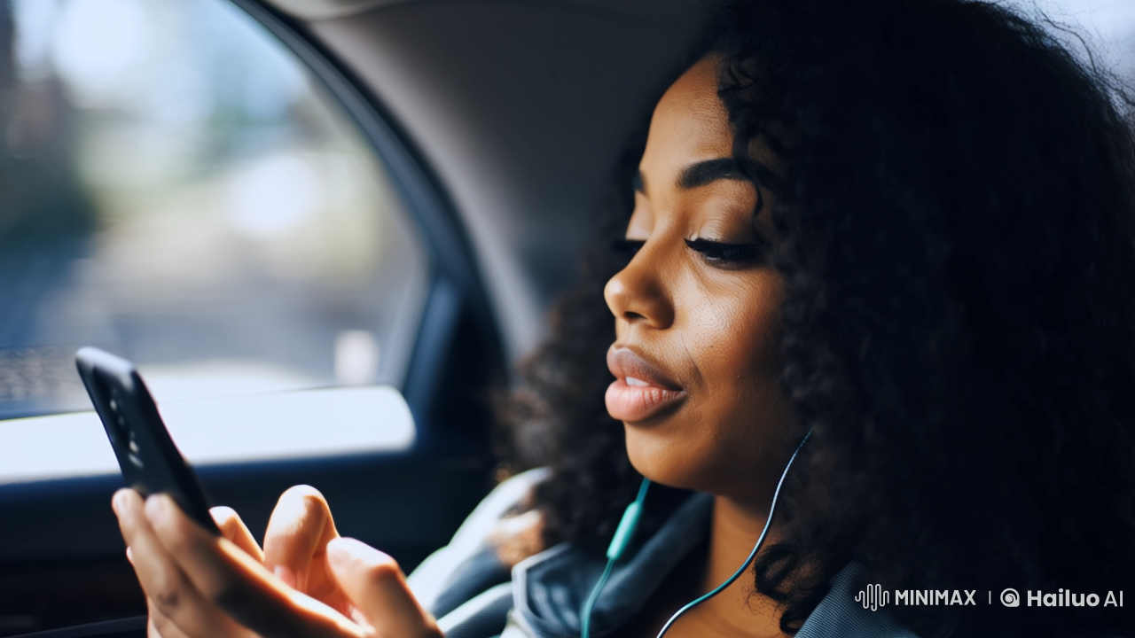 Intimate Portrait of a Woman Typing to Music in a Moving Car