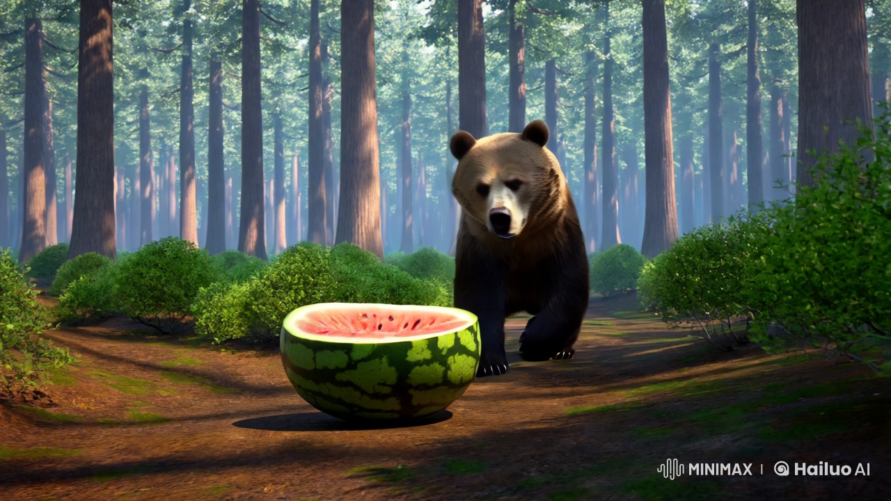 Bear Discovers Money Inside Watermelon in Realistic Forest Setting