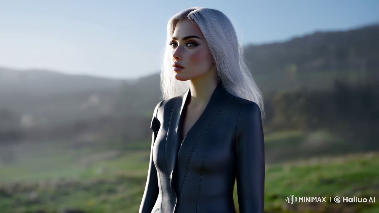 Serene Portrait: Woman in Soft-Lit, Flowing-Hair Scene