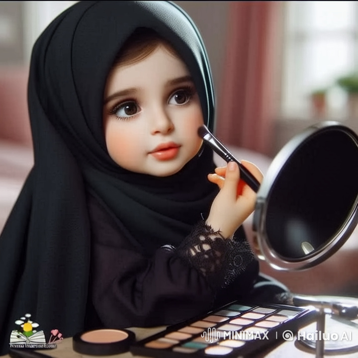 Animated Baby Girl Enjoys Makeup in a Vibrant Studio