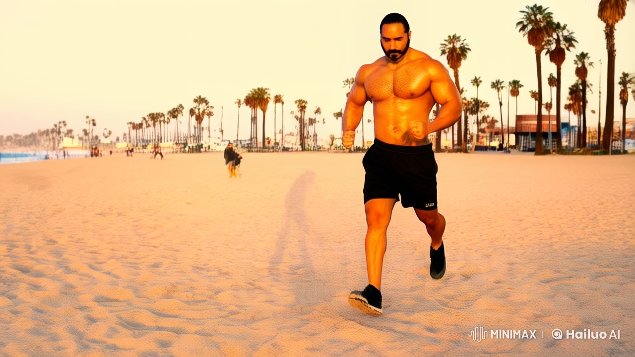 Venice Beach: Heroic Pose with Cinematic Flair