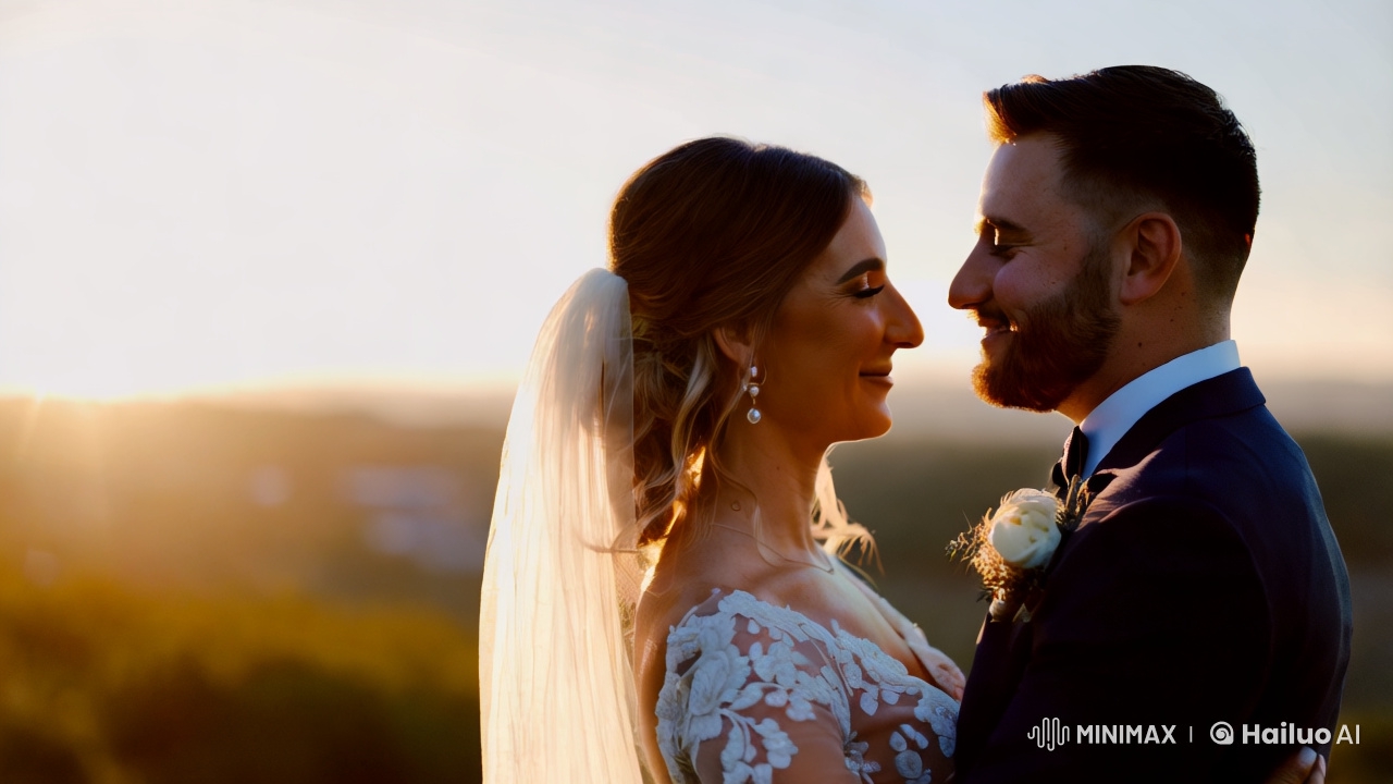 Golden Hour Wedding Embrace: Artistic Portrait