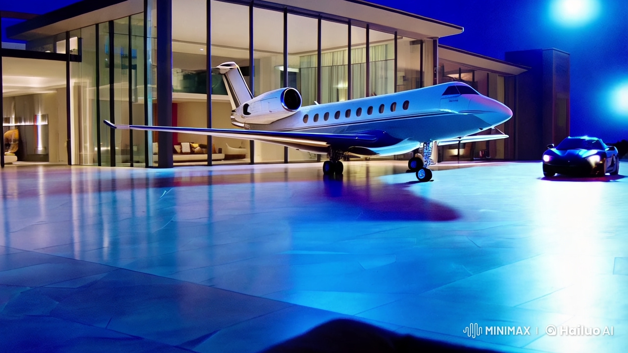 Futuristic Luxury: Jet, Sports Car, and Wealth Display
