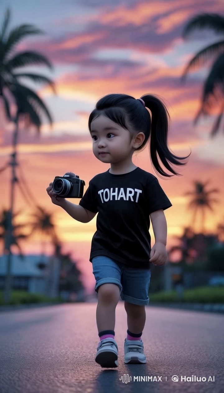 Young Girl Captures City's Sunset Beauty