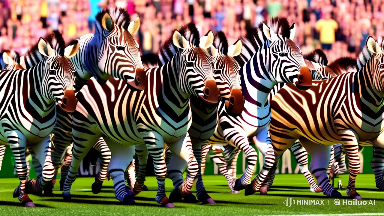 Zebras Perform Haka in Photorealistic Stadium Scene