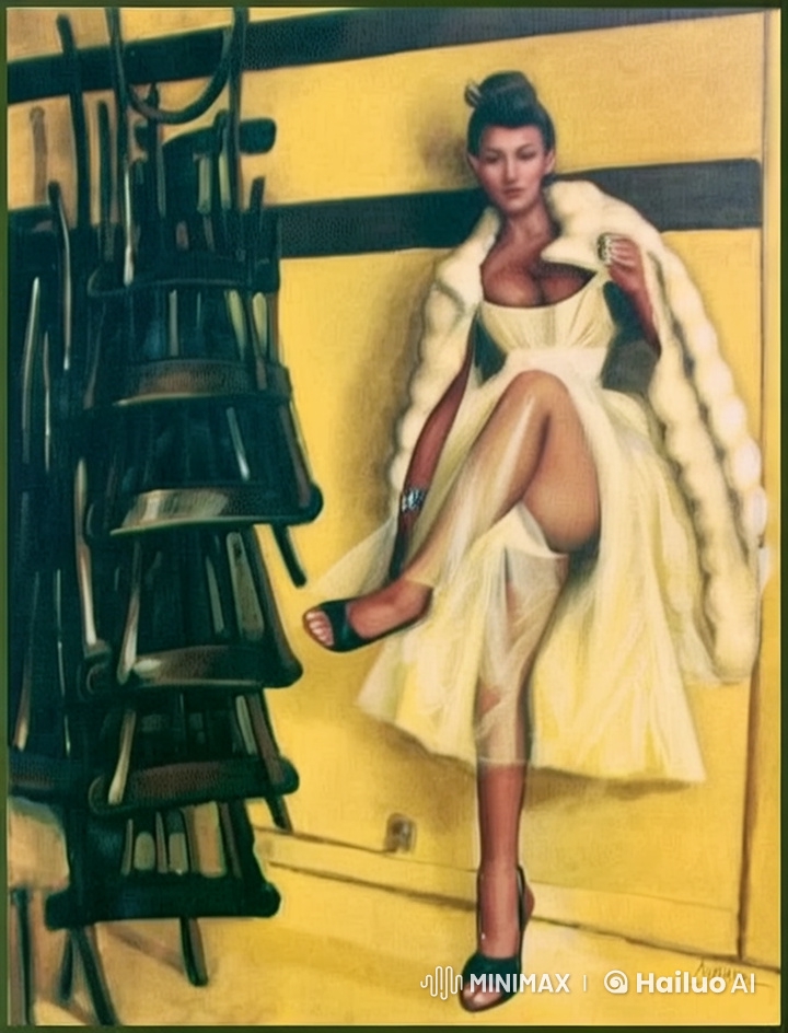 Woman in White Dress Showcases Tension and Elegance