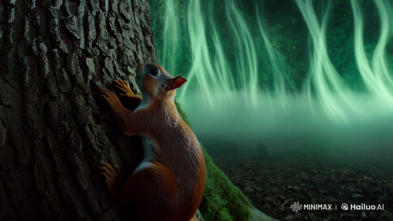 Squirrel Ascends Misty Forest in Dark Fantasy Short Film