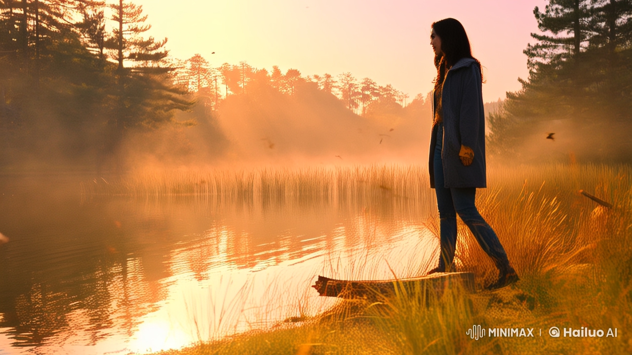 Title: Dreamy Encounter at Sunset Lakeside