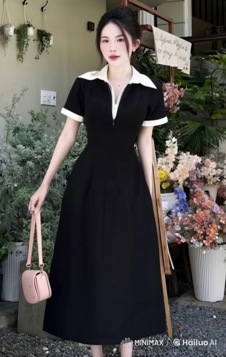 Young Woman Showcases Elegant Dress in Serene Garden Setting