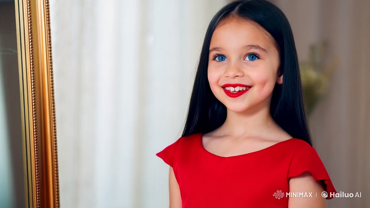 Fairy-like Girl Enchants in Dreamy Red Dress Scene