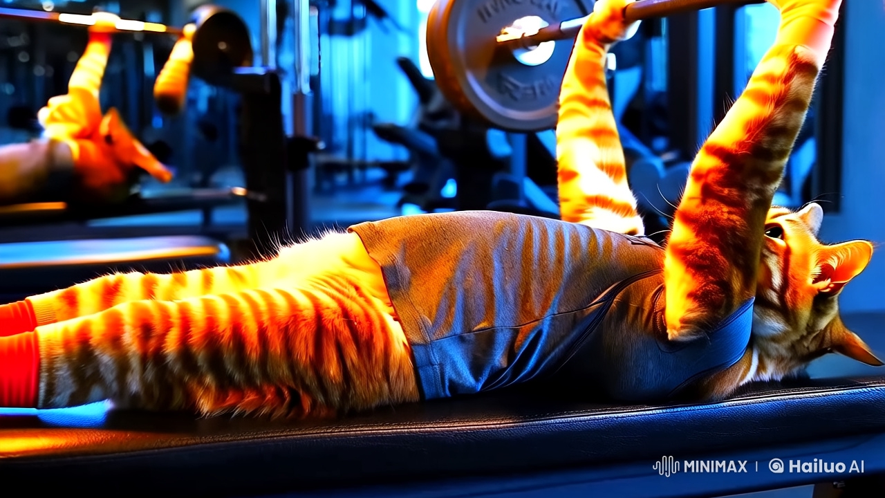 Tabby Cat Powerlifting in Modern Gym Setting