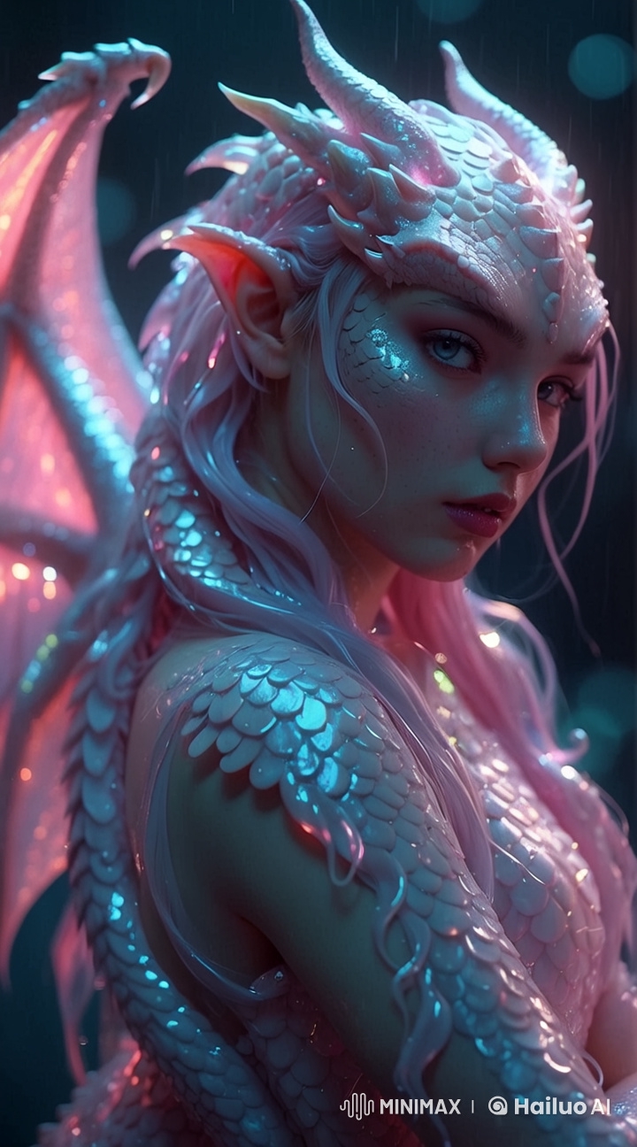 Mystical Dragon-Hybrid Woman in Enchanted Cinematic Scene