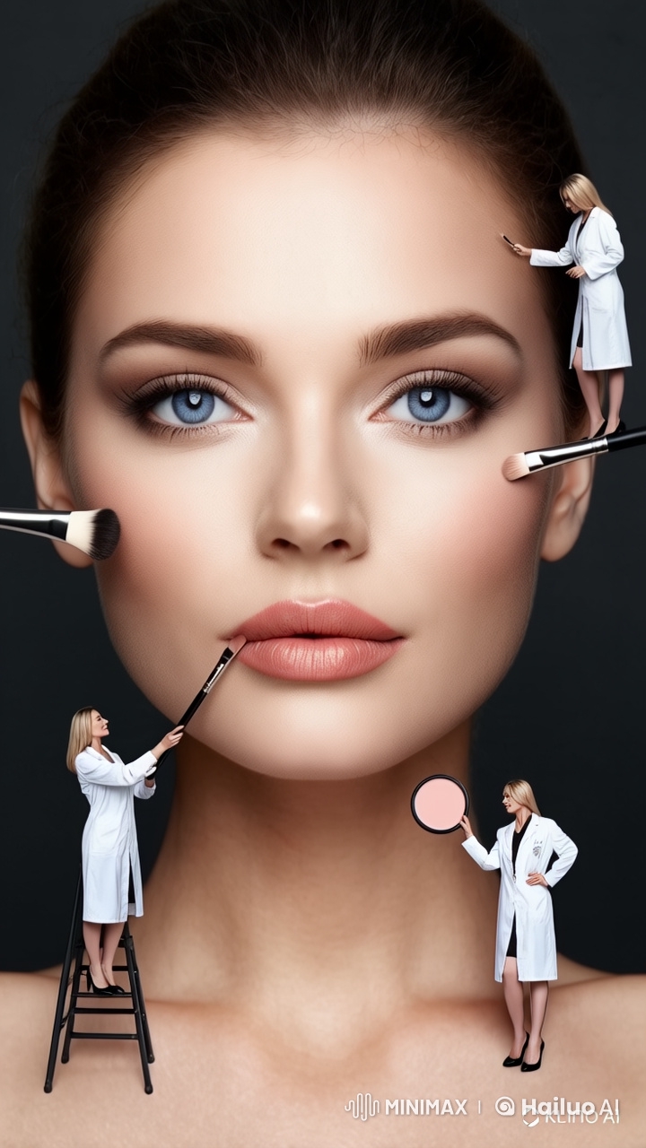 Live2D Animation: Giant Woman's Face with Mini Makeup Artists