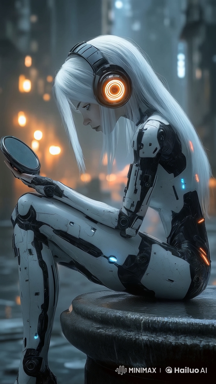 Cyberpunk Android Reflects in Dystopian Dusk Animation
