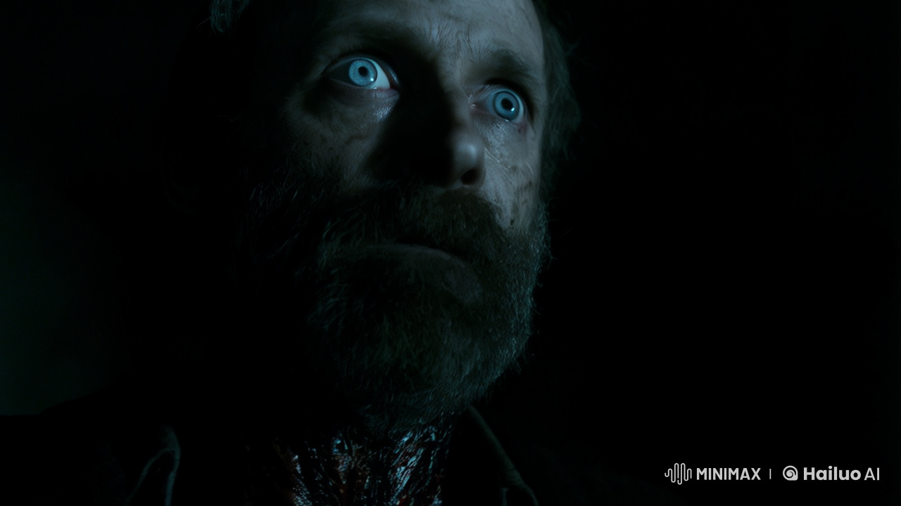 Man Confronts Sinister Shadows in Cinematic Horror Sequence