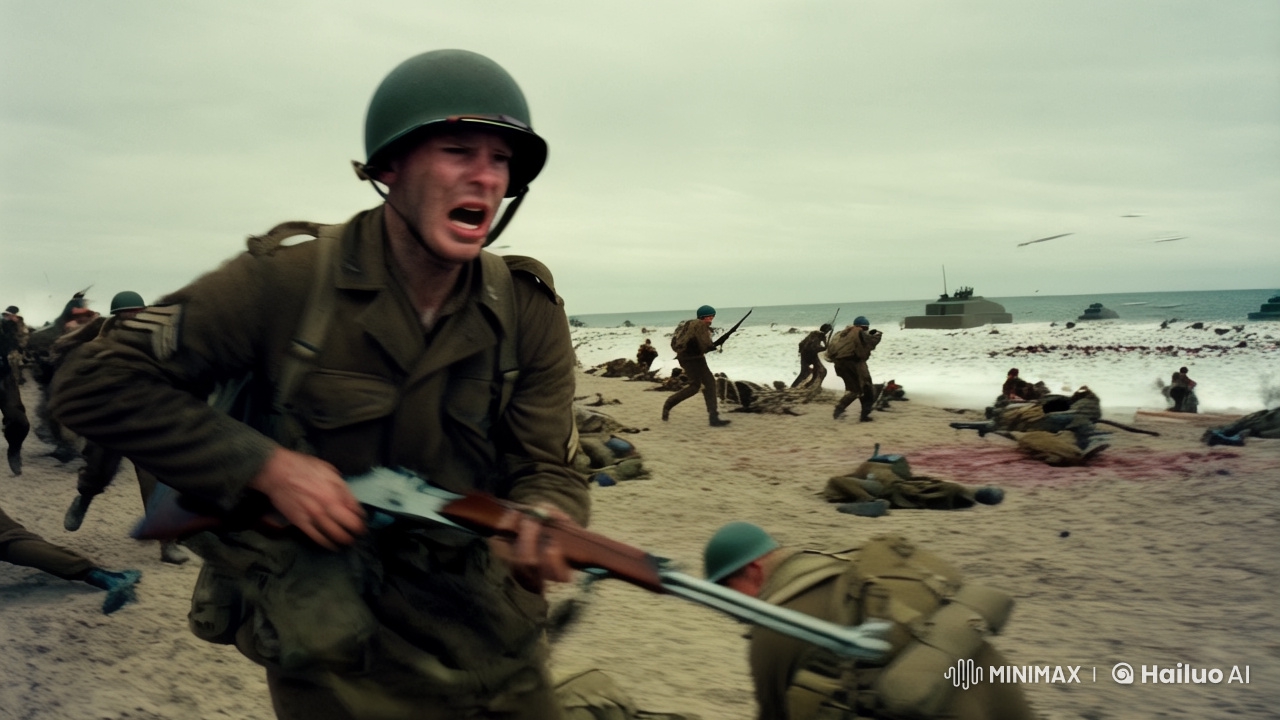 American Soldier's Grim Struggle on Omaha Beach