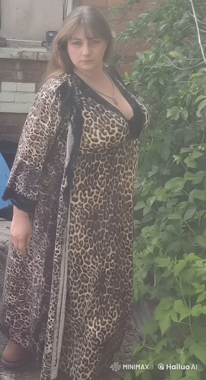 Woman in Leopard Print Gown Dances Gracefully at Seaside