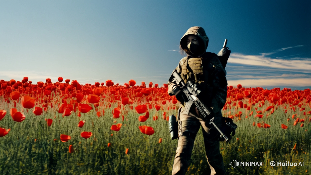 Stalker Woman Navigates Poppy Field Amidst Beauty and Danger