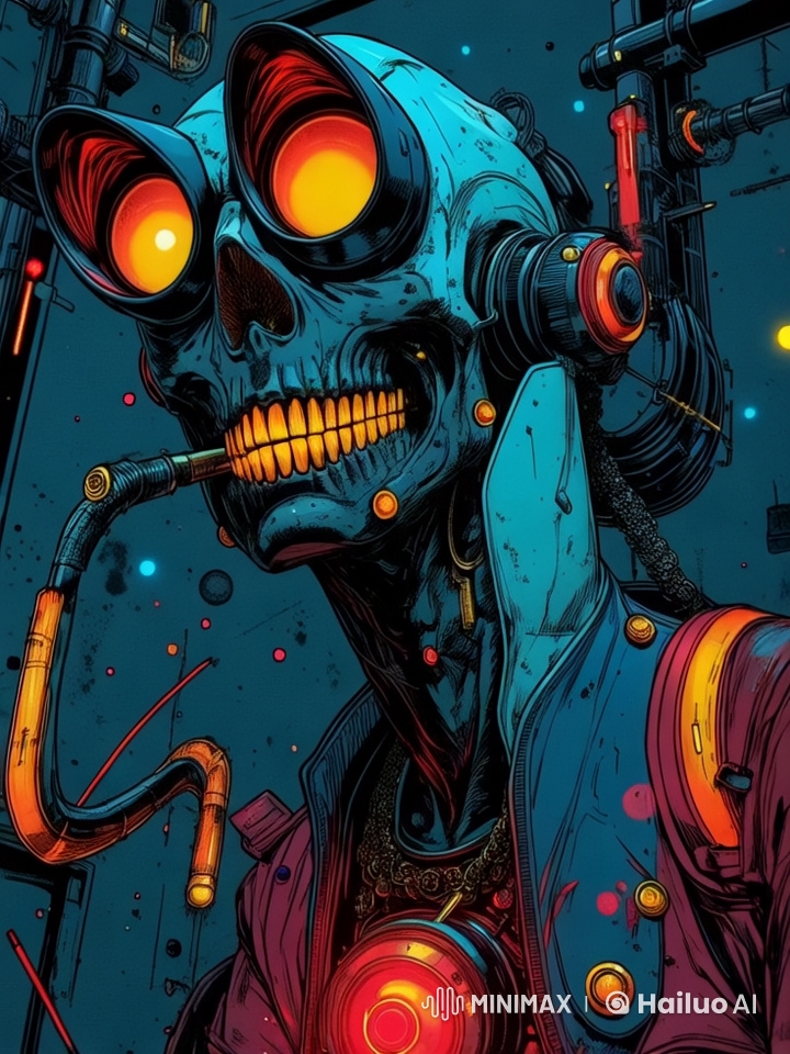 Cybernetic Giant in Steampunk Industrial Setting