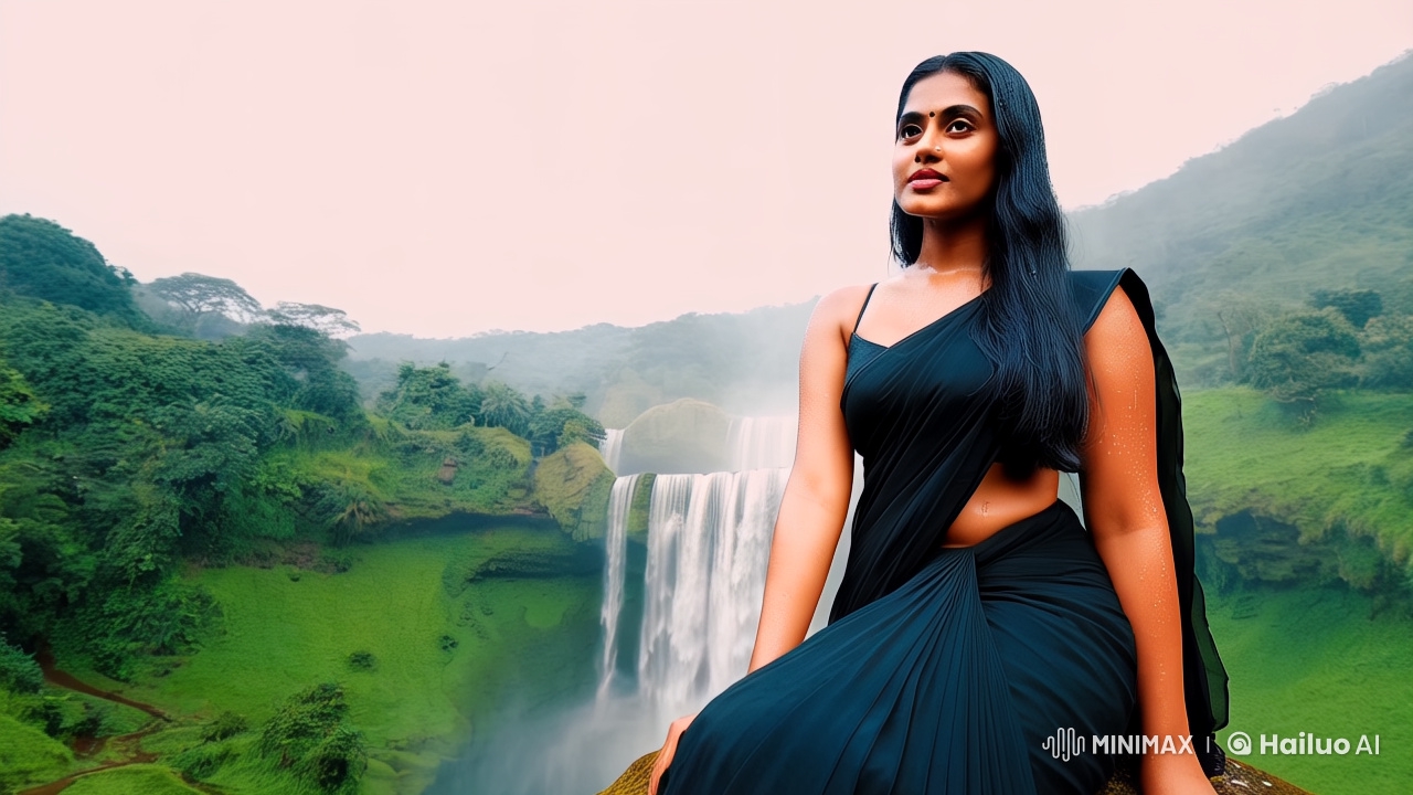 Mysterious Beauty Amidst Waterfall's Grace
